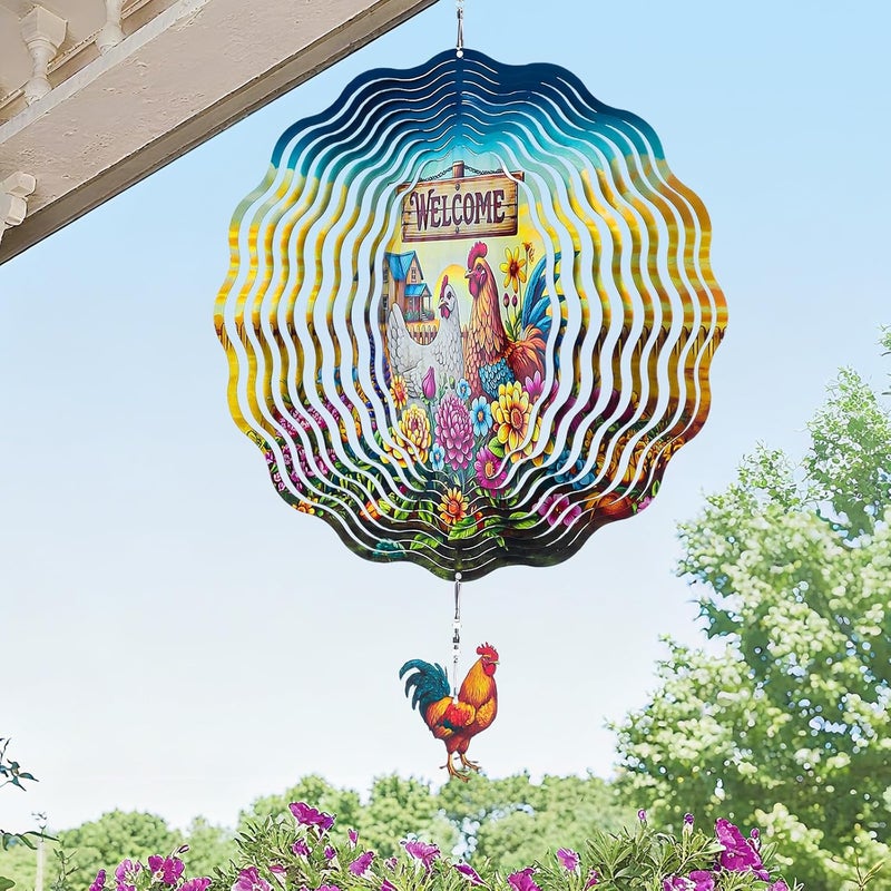 Riletese Farmhouse Rooster Wind Spinners Outdoor - Chicken Gifts for Women Mom Men Dad Grandpa, 3D Cute Wind Spinner for Yard Patio Ornament Garden Decor, 12 Inch Hanging Kinetic Metal Wind Sculpture - Image 5